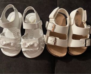 2 Pairs Toddler White Sandals Size 4–5