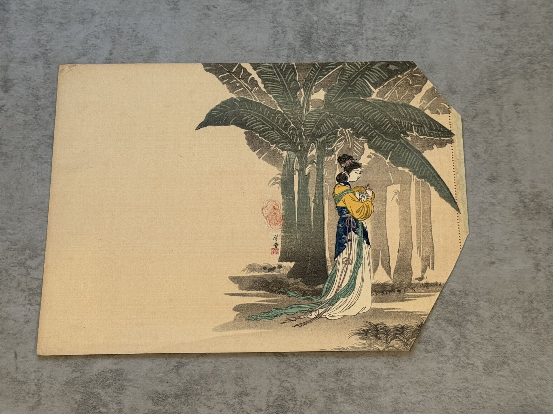 Vintage Woodblock Print by Terasaki Kogyo - Chinese Lady Under Banana Trees