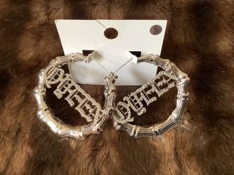 Queen Bamboo Hoop Earrings with Rhinestones
