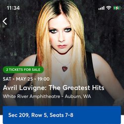 Two avril lavigne Concert Tickets 