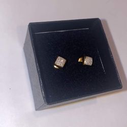 Captivating Unisex 14k Yellow Gold Over Solid Sterling Silver Diamond Designer Earrings.