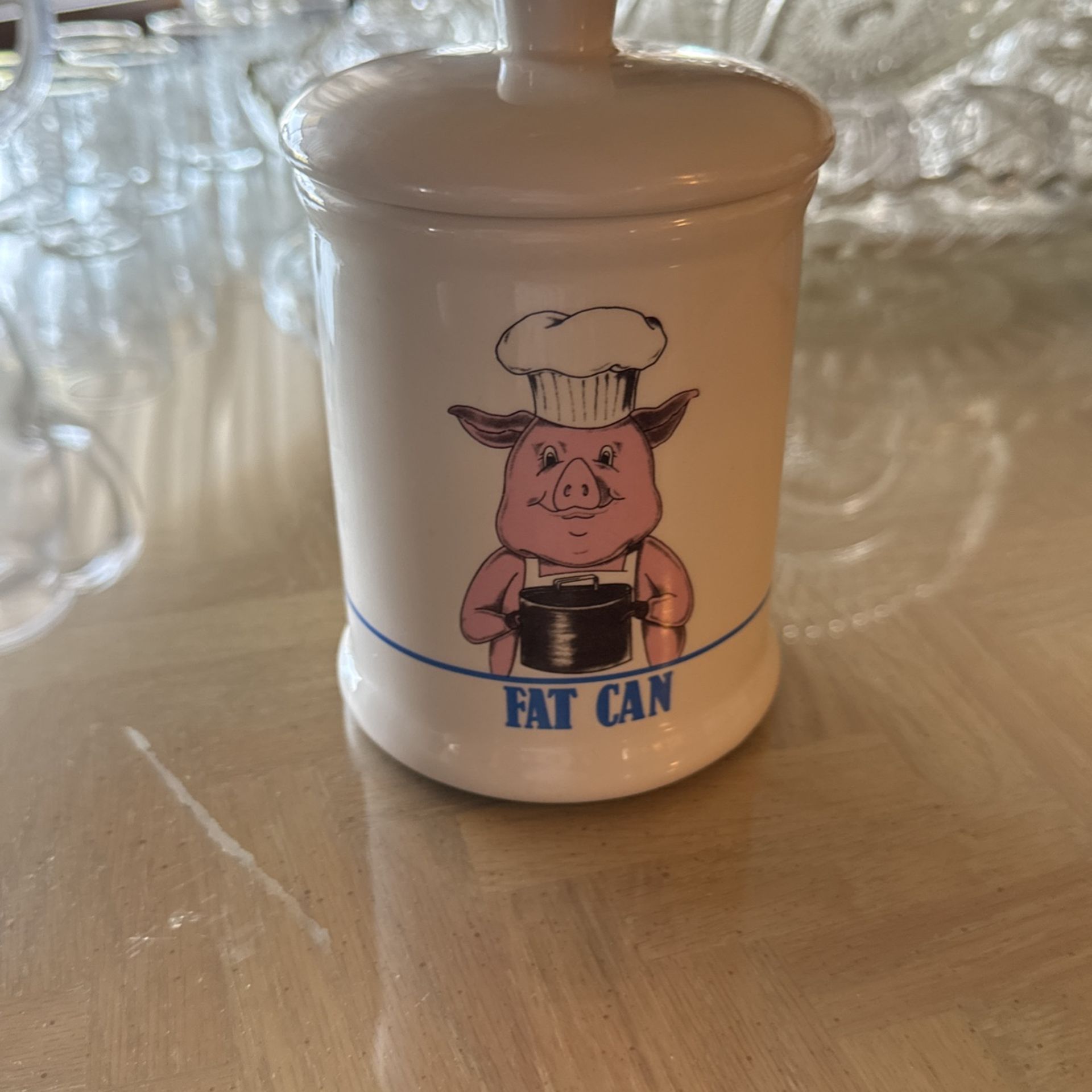 Vintage 1989 Bandwagon Ceramic Fat Can Bacon Grease/ Cookie Lidded Jar Container