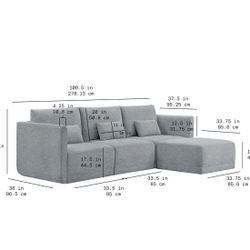 Beautiful Drew Modular Sectional Sofa with Ottoman by Drew Barrymore, Gray Fabric 