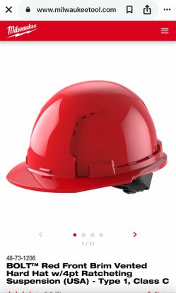 BOLT™ Red Front Brim Vented Hard Hat w/4pt Ratcheting Suspension (USA) - Type 1, Class C