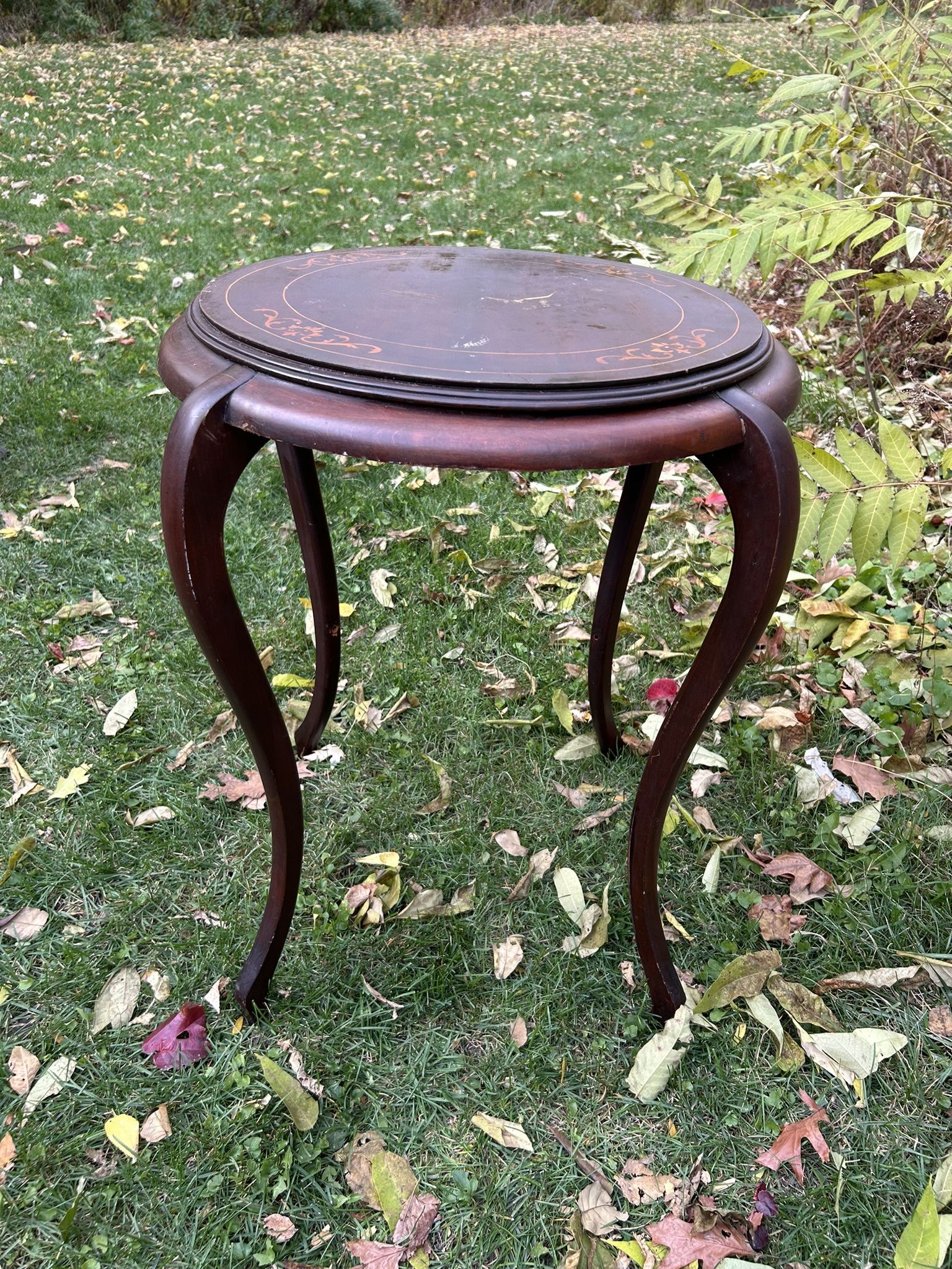 Victorian Inlaid Mahogany Side Table with Queen Anne Style Legs