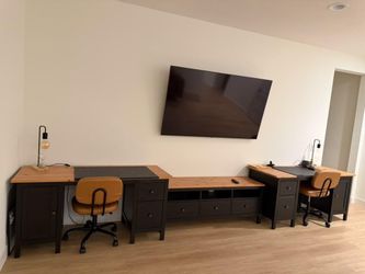 Modern 2 Person Home Office Desk Set with Storage & 2 Chairs and Under TV Cabinet