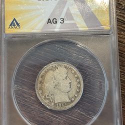 1914-S Barber Quarter Key Date ANACS AG3
