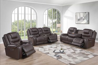 Brand New Brown Top Grain Leather Power Reclining 3pc Sofa Set