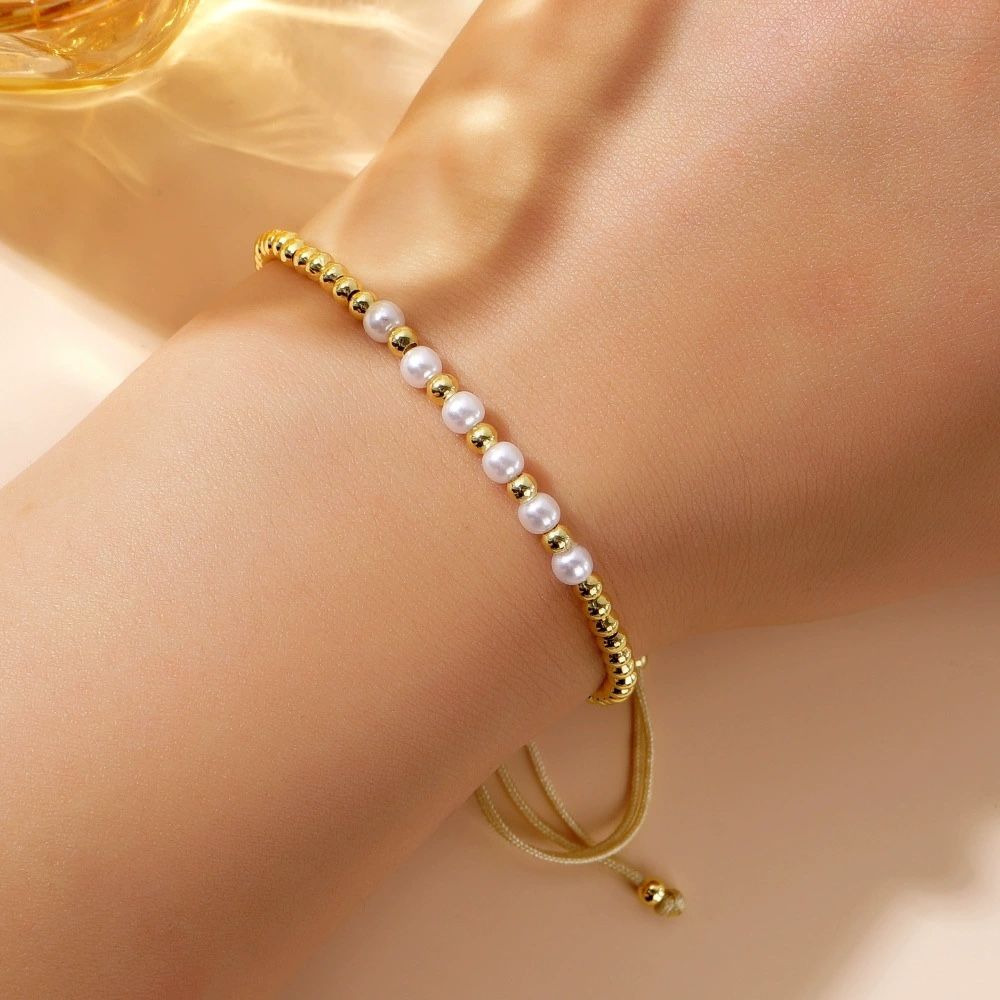New minimalist and fashionable luxury pearl-colored bead gold string bead bracelet - fashionable accessory for women