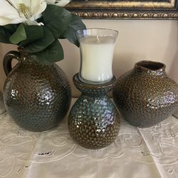 Home Interiors Set Jarra Porta Vela Y Buchito 