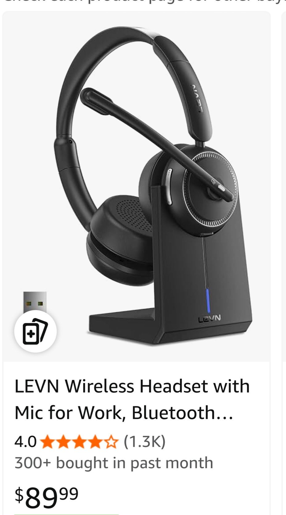 LEVN Wireless Headset with Mic for Work, Bluetooth Headset