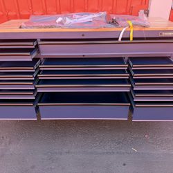 Husky 72 in. W × 24 in. D Heavy Duty 18-Drawer Adjustable Height Mobile Workbench with Solid Wood Top in Matte Blue