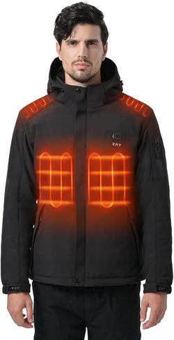 Men’s Heated Jacket with Battery Pack 7.4V and Detachable Hood, Rechargeable Waterproof Eletric Heated Coat for Men, Size XL