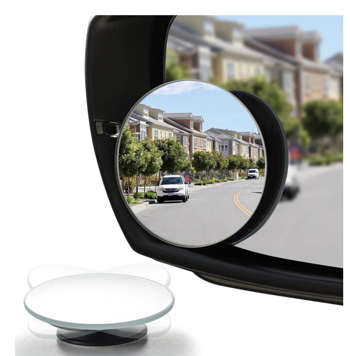LivTee Blind Spot Mirror, 2" Round HD Glass Frameless Convex Rear View Mirrors Exterior Accessories with Wide Angle Adjustable Stick for Car SUV and T