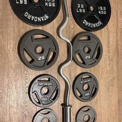 BRAND NEW Olympic Curl Bar With Pairs From 5s To 35s (total: 170 lbs)