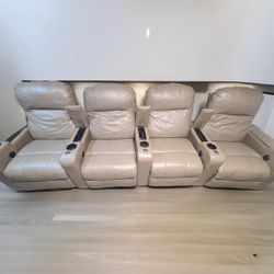 Can Deliver 4 Power Reclining Genuine Leather Theater Recliners