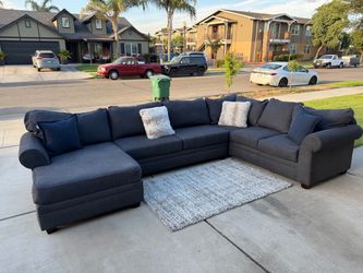 Large 3-Piece Blue-Gray Sectional