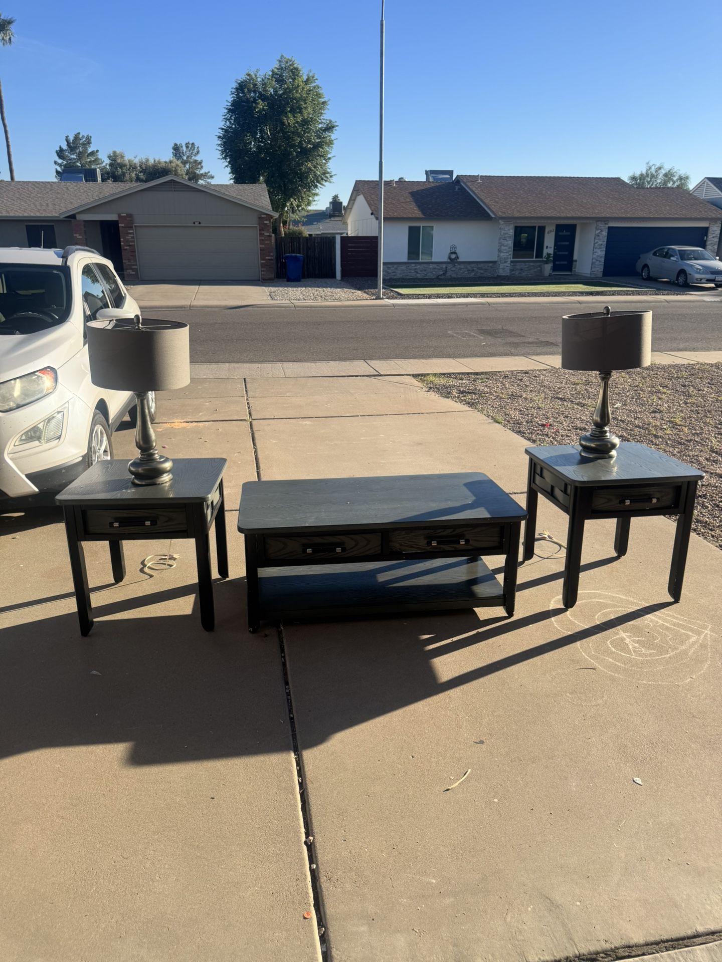 Two End Tables, Coffee Table And Two Lamps