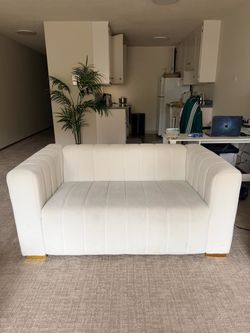 White Velvet Channel Tufted Loveseat