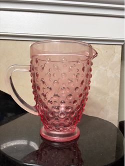 Vintage pink hobnail pitcher 7.5”T
