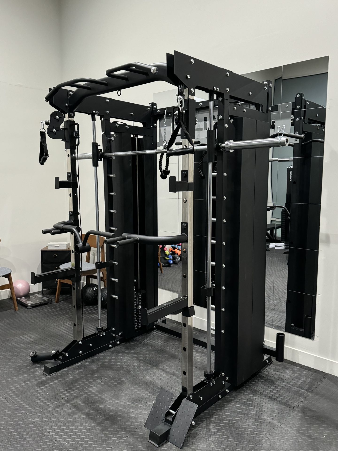 Smith Machine , Squat Rack , Bench Press , Leg Press , Pulley System Machine For Your Weights