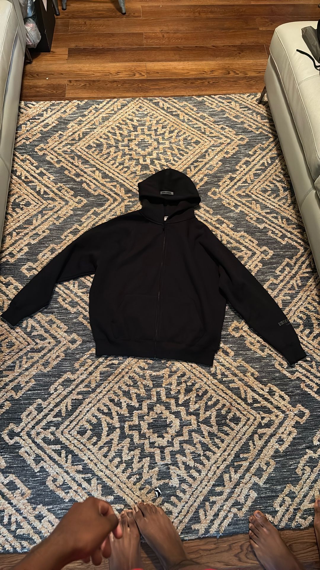 Essentials Zip Up Hoodie Applique Logo Black