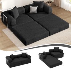 DURASPACE 199 cm Sofa Bed, Folding Mattress with Fixed Frame, Comfortable Fold-Out Futon, Modular Loveseat without Spring for Living Room (Black)