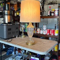 Crystal And Bronze Table Lamp 28” Tall 12” Diameter Shade 6.5” Diameter Base