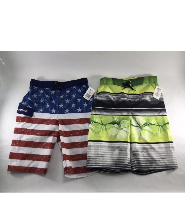 2 Swim Trunks Bathing Suit Boys Size XL 18 - 20 ZeroXposur New Green & Patriotic