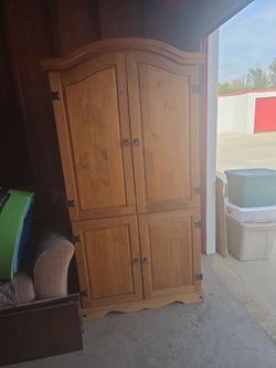 Rustic Pine Wood Armoire Cabinet