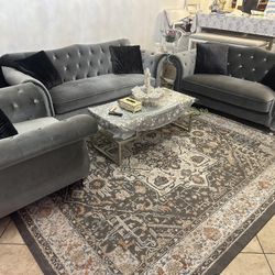 Modern Couch And Loveseat With Chairs Gray , Like New