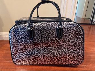 CUTE Silver Leopard Print Rolling Bag