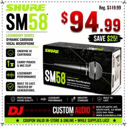 Shure SM58 Legendary Dynamic Vocal Microphone Carrying Pouch & Mic Clip 🚨 Payment Options Available 🚨 No Credit Needed 🚨