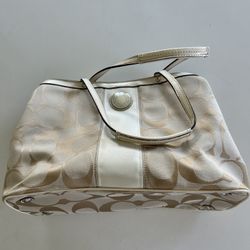 Coach Signature Light Khaki Chalk Canvas Leather Tote Shoulder Bag F19190