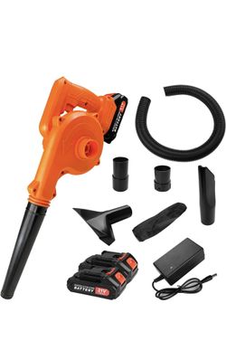 Soplador de hojas inalámbrico y aspiradora 2 en 1,300 W de potencia equivalente, motor de alta velocidad de 12000 RPM, baterías duales de 1300 mAh, 5 