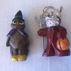 Halloween Vintage Eddie Walker Resin Red Devil An Brown Owl