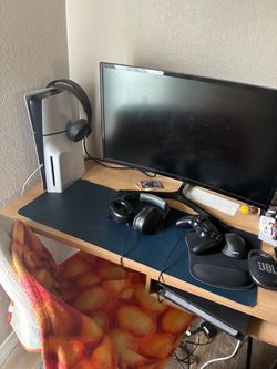 PlayStation five slim with monitor controller and headphones PlayStation five slim with monitor controller and headphones