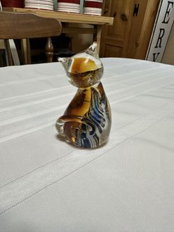 Murano Style Glass Cat Paperweight 
