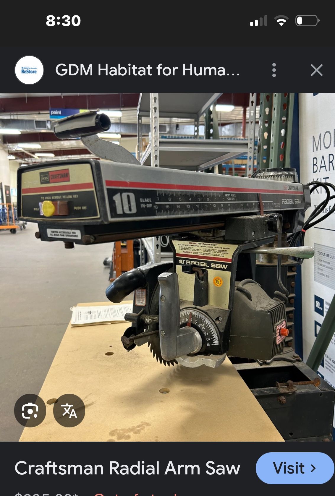 10 inch craftsman radio arm Shaw 2.0 HP