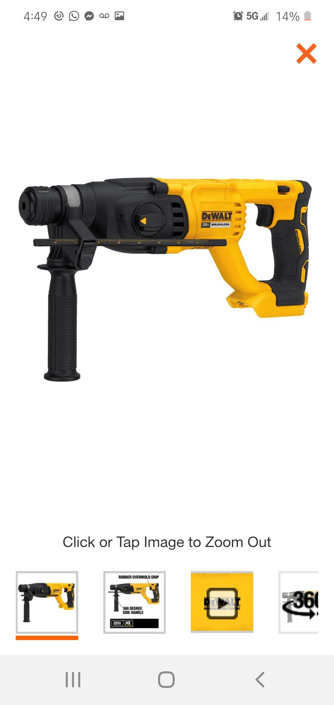 DEWALT 20-Volt MAX XR Lithium-Ion 1 in. Cordless SDS-Plus Brushless D-Handle Concrete & Masonry Rotary Hammer (Tool-Only)