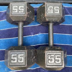 PAIR  OF  55 LB.  STEEL  HEX  DUMBBELLS 