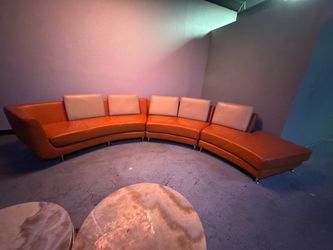 Retro Curved Modular Sectional Sofa – Orange & Cream – 3 Piece