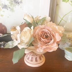 #French Artificial Bouquet With Ceramic Vase / Antique & Nude Rose, White Cream hydrangea /Non-polluting , Organic materials/