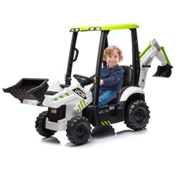 4 in 1 Ride on Excavator & Bulldozer, 12V Kids Electric Vehicle with Remote Control, Front Loader, Digger, Excavator Ride on Car