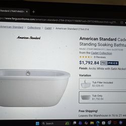 NEW 66” WHITE  STANDING BATHTUB