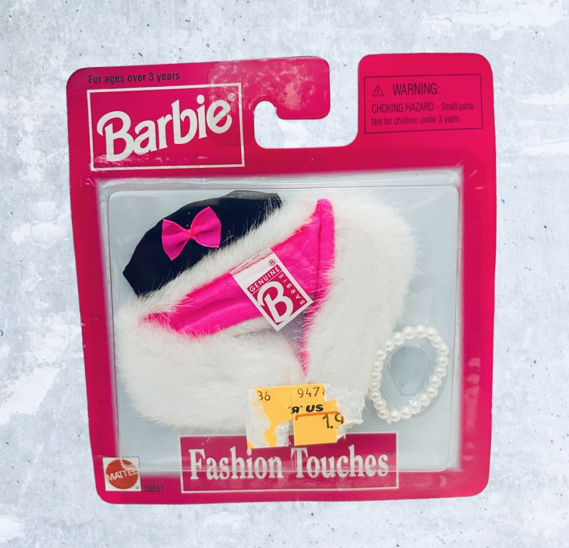Barbie Fashion Touches Stole, Hat & Faux Pearl Necklace New
