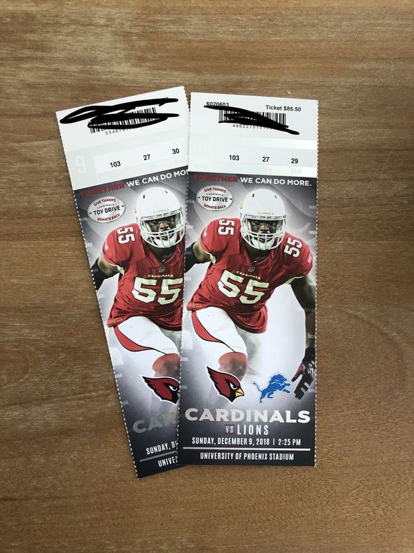 Cardinals vs Lions tickets 12/9 with parking pass for Sale in Phoenix, AZ - OfferUp