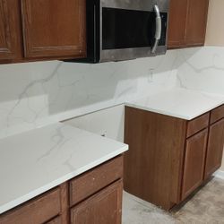Quartz New Kitchen Countertop And Backsplash 