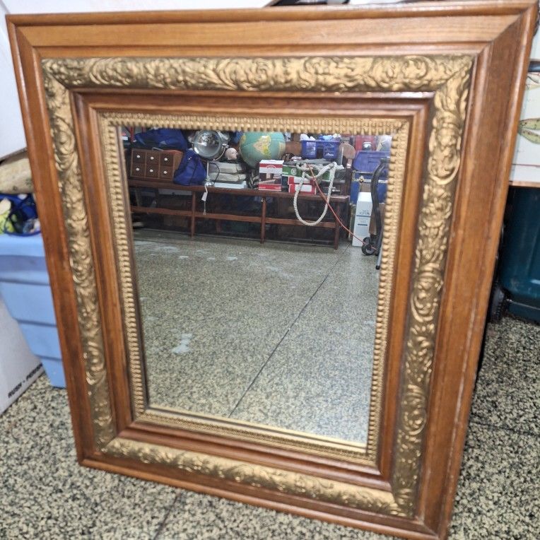 ANTIQUE Gold Gilded Framed Oak Mirror