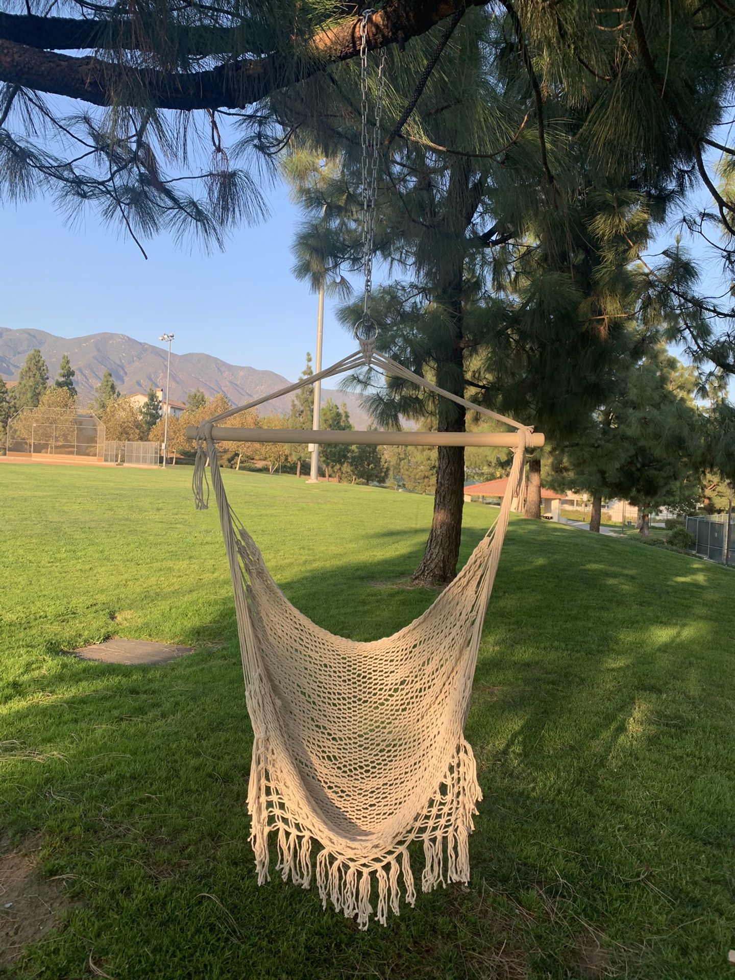 Hanging Hammock Chair Macrame Swing White for Indoor Bedroom Outdoor Patio Porch Deck Garden Yard Reading Leisure Lounging-Max Capacity 320 Lbs